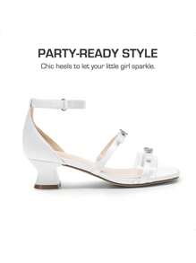Girls Sandals Low Heel Dress Pump Ankle Strap Two Strapped Bow Flower Wedding Party Shoes For Little Kid/Big Kid - trắng - Xem 6
