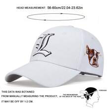 AR 1pc Men's Gothic Letter L Baseball Cap With Dog Print, Fashionable Hat For Outdoor Sports, Adjustable UV Protection Casual Cap Suitable For Spring, Autumn, Travel, Beach, Party