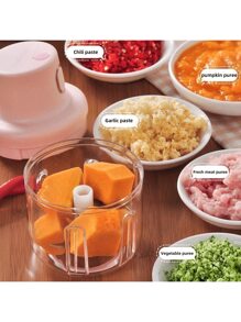 1Pc Electric Garlic Pounder Family Outdoor Party Mixer Three-Blade Mixing Is Safe, Stable And Fast Convenient And Quick To Clean, Easy To Carry Outdoor Appliances, Takes Up Little Space Suitable For Mixing Garlic, Peppers, Vegetables, Etc.