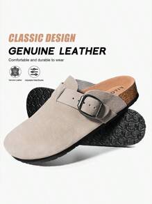 Men's Clogs With Arch Support Adjustable Strap Buckle Suede Round Toe Clogs Size 7-14
