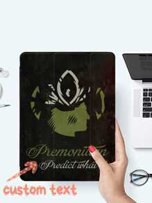 1pc Customized IPad Protective Case With Sacred Element Text Design, Blending Yellow Green Tones, Expressing The Elegant And Mysterious Style Of Holy Divinity