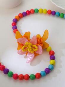 1 pieza Collar de cuentas de flores de resina de color caramelo de moda, collar gargantilla floral de cuentas coloridas hecho a mano, adecuado para mujeres en fiestas, vacaciones, uso diario (hecho a mano, surtido aleatorio de color de cuentas)
