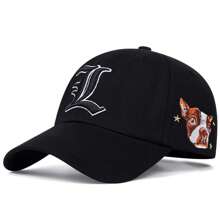 AR 1pc Men's Gothic Letter L Baseball Cap With Dog Print, Fashionable Hat For Outdoor Sports, Adjustable UV Protection Casual Cap Suitable For Spring, Autumn, Travel, Beach, Party