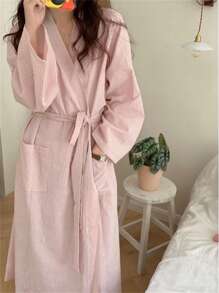 1 Pc Women Spring/Summer/Autumn Bath Robe, New Loose Long Sleeve Breathable Long House Dress Bathrobe Back To School - Multicolor - View 5