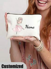 Borsetta cosmetica personalizzata con nome di ballerina - Organizer per trucco personalizzato con cerniera, pochette leggera in poliestere per viaggi e regali di matrimonio
