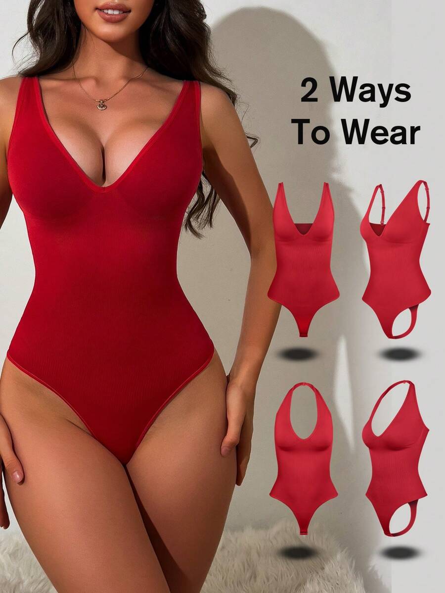 1 pieza Mono moldeador sin costuras para mujer, diseño convertible con tirantes desmontables, control de abdomen y elevación de glúteos, moldeado corporal completo para uso al aire libre/bikini