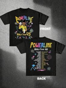 Men 1Pcs 100% Cotton 220g Double - Sided Digital Print T - Shirt For Powerline's World Tour '95 - 黑色 - 查看 1