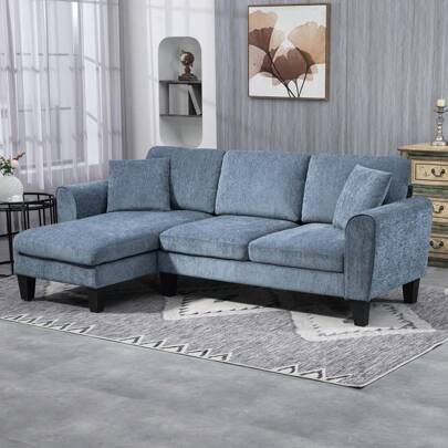  HOMCOM Sofá Chaise Lounge Sofá de Salón Cheslong Sofá de Salón Reversible en Forma de L con 2 Almohadas Carga 200 kg 230x138x87 cm Azul Oscuro