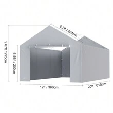 Carport Replacement Canopy Cover Top + Side Wall, Garage Top Tent Shelter Tarp Heavy-Duty Waterproof & UV Protected, Easy Installation With Ball Bungees (Frame Not Include) - Side Wall, 12x20ft, Grey - View 9