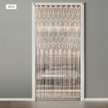 YUNRUX 2x Boho Macrame Wall Hanging Tapestry Door Window Curtain Wedding 85cm X200cm - Beige - View 1