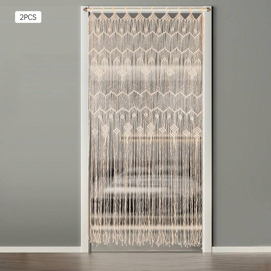 YUNRUX 2x Boho Macrame Wall Hanging Tapestry Door Window Curtain Wedding 85cm X200cm - Beige - View 1