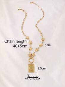 1 Stück modische Edelstahl quadratische Stern Mond Charm-Halskette für Frauen, geometrische Kette Halskette für Frauen Schmuck, bestes Freundinnen Geschenk