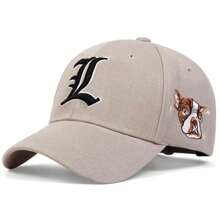 AR 1pc Men's Gothic Letter L Baseball Cap With Dog Print, Fashionable Hat For Outdoor Sports, Adjustable UV Protection Casual Cap Suitable For Spring, Autumn, Travel, Beach, Party