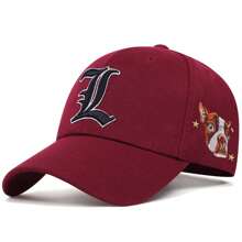 AR 1pc Men's Gothic Letter L Baseball Cap With Dog Print, Fashionable Hat For Outdoor Sports, Adjustable UV Protection Casual Cap Suitable For Spring, Autumn, Travel, Beach, Party