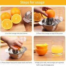 10oz Bowl,Citrus Lemon Orange Grapefruit Juicer Manual Squeezer Stainless Steel Robust Hand Juicer Reamer Rotation Press With Strainer 2 Pour Spouts, Dishwasher Friendly, Easy To Clean, Heavy Duty