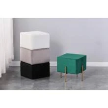 Ottoman Velvet Stool Set Of 2, Modern Emerald Green Vanity Stool Square, Contemporary Foot Stool Ottoman, Upholstered Foot Rest Ottoman Cube With Gold Metal Legs (Green) - Green - View 2