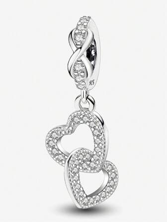 1pc Sparkling Heart Shaped Beaded Pendant, Suitable For Women Bracelet, Bangle DIY Jewelry Making And Daily Accessories, Ideal For Girls