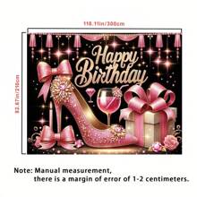 Dienalls Glitter Rose Gold Birthday Background, Shiny Heels And Champagne Glasses, Adult Female Photography Backdrop, Party Decoration Banner, New Year, Mother's Day And General Holiday Photo Backdrop - Easy To Set Up And Store, Adds Perfect Ambiance And Atmosphere! Tablecloth, Curtain