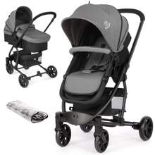 Pram Pushchair Travel System Stroller Foldable Lightweight With Rain Cover And Footmuff, Carrycot, Convertible To Reversible Seat, Lying Position, Lying Function, From Birth To 3 Years, Grey - Dark Grey - View 1