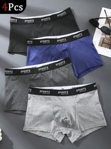 HIALEGION Lot de 4 slips multicolores pour homme, style sport, lettre, ceinture, athlétique, décontracté, simple, confortable, boxer