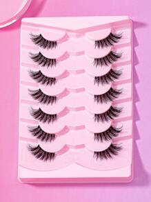 7 pares de pestañas postizas medias, pestañas postizas de visón sintético, con tallo transparente, pestañas postizas naturales y esponjosas reutilizables