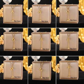 1pc Minimalist 26 Alphabet Letter Cube Pendant Necklace, Lightweight Luxury Short Necklace Design For Women