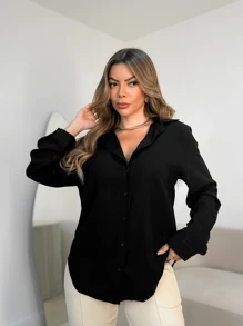 Long Sleeve Linen Shirt Without Pocket Linen With Cotton - màu đen - Xem 2