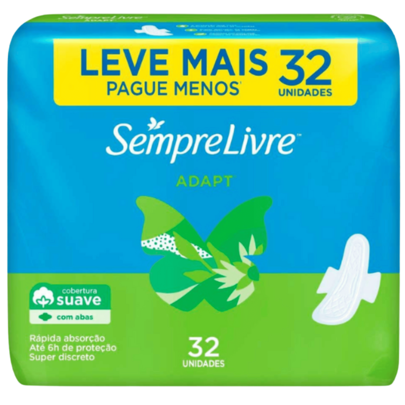 Absorvente Externo Sempre Livre Adapt com Abas 32 unidades Cobertura Suave