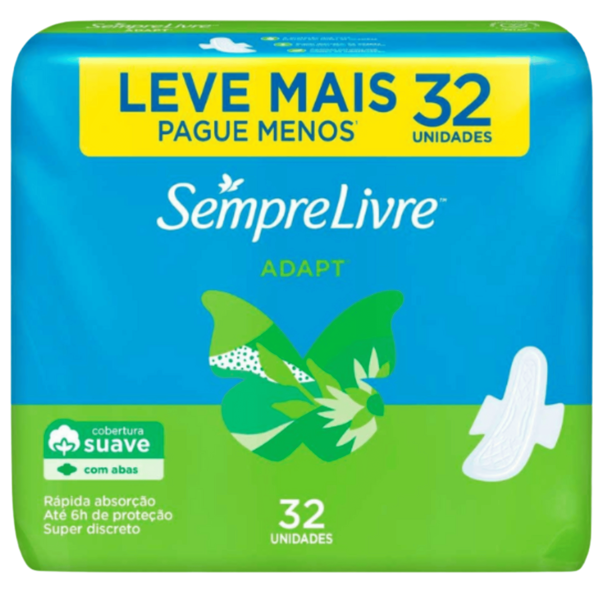 Absorvente Externo Sempre Livre Adapt com Abas 32 unidades Cobertura Suave