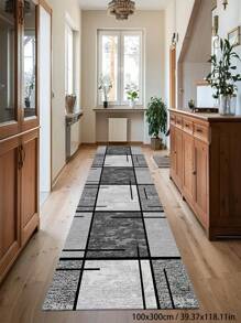 1 Piece Geometric Water-Absorbent Non-Slip Rug, Stain-Proof And Waterproof Long Strip Nordic Hallway Rug For A Rectangular Corridor, Non-Slip Foyer, Floor Mat, Bedside Blanket, Suitable For Home Use, Simple And Modern, Home Decoration Room Decoration - Grey - View 16