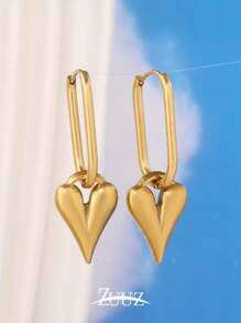 1 Đôi bông tai mặt dây chuyền hình trái tim bằng thép không gỉ kiểu cổ điển, trang sức đeo hàng ngày, quà tặng cho bạn gái, mẹ, chị gái. - Hoa tai - Xem 5