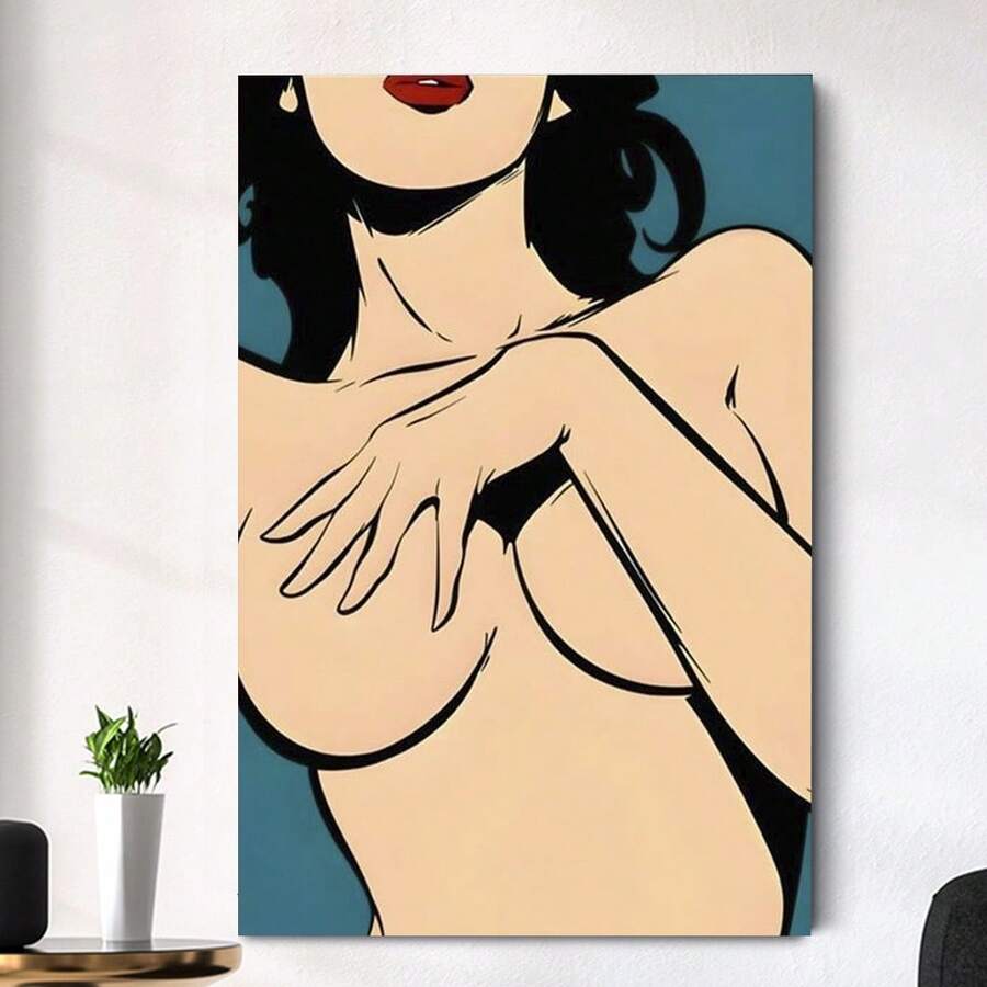 Framed-Abstract Figure Art Canvas Painting Personality Creative Home Decoration Poster High Quality,For New Year, Valentinc'S Day, Living Room, Bathroom, Bedroom, Kitchen