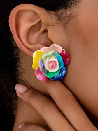 1 Par de pendientes elegantes y adorables de flor de rosa con estampado de leopardo de acrílico para mujeres, adecuados para el Día de San Valentín, cumpleaños, citas, fiesta, vacaciones, uso diario, mamá, madre, Día de la Madre, regalo