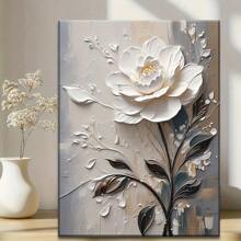 1 件别致的 3D 花卉油画艺术品，浮雕花卉，厚实纹理，带框墙面装饰 - 彩色 - 查看 3