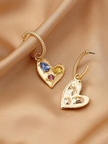 1 par de lujosos pendientes aro con corazón incrustados de cristal en estilo vintage, joyería elegante como regalo adecuado para uso diario de la mujer