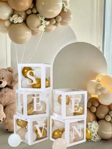 6pcs 25cm Paper Balloon Box 52pcs Letters, Minimalist Transparent Square Party Decoration Gift Box For Party,DIY Shower Balloon Box,Christmas