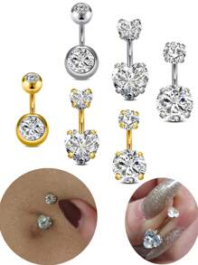 AVYRING 3-5PCS Belly Rings Short Bar Belly Button Rings Short Belly Button Ring Surgical Steel Belly Rings For Women Opal Belly Button Rings Navel Rings Belly Button Piercing Jewelry 6mm - Multicolor - View 1