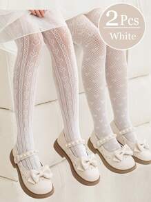 2pcs Girls' Lightweight Hollow Out Pantyhose, Thin Mesh Stockings, Spring/Summer