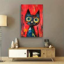 1 Pc Canvas Poster, Abstract Cat Painting, Canvas Wall Art, Wooden Framed Canvas Painting -  Thickness 2.25cm/0.9inch,Valentine's Day Decorations At Home,Valentine's Day,New Year,Home Gift Decoration, Room Decoration Aesthetic, Wall Decoration Art, Perfect Gift, Autumn And Winter Wall Decoration, Living Room Decoration, Bedroom Decoration, Kitchen Decoration, Entry Decoration, Bathroom Decoration, Direct Wall Painting, High Quality Wall Painting Poster - Multicolor - View 3