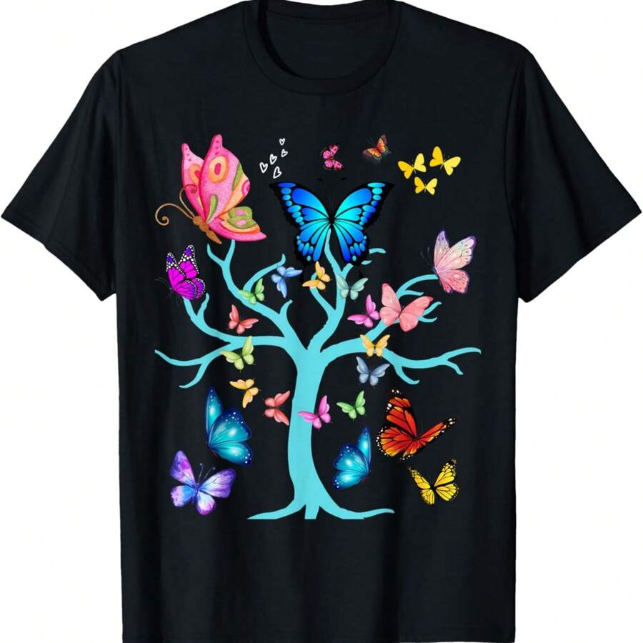 Butterfly Lovers Butterflies Circle Around The Tree Design T-Shirt