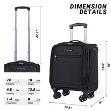 Verage 座椅下可携带登机行李箱，带万向轮，小巧轻便的软壳旅行箱，适用于航空公司、男女飞行员和机组人员。这款行李箱可拉杆携带，是旅行必备品，经久耐用，适合男女度假、商务出行，大容量设计，是旅行必备品，也是旅行配件、旅行收纳整理的理想之选。 - 黑色 - 查看 8