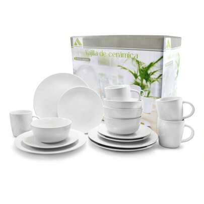 ANDROMEDA INC Vajilla de cerámica moderna Piezas: Taza, Plato Hondo, Ensaladera y Plato Trinche. Cubierta Porcelanizada Resistente a Altas Temperaturas, para Lavavajillas y Microondas.