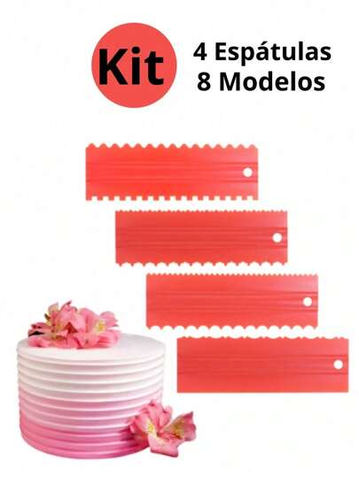 Kit 4 Espátulas Grandes Alisadoras Para Bolo Confeitaria 8 Modelos de Decoração 23cm