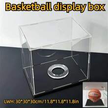 Estuche de exhibición de acrílico premium para artículos de recuerdo deportivos - Perfecto para balones de baloncesto, fútbol, fútbol americano, golf y tenis con base redonda adicional - Base negra - Ver 23