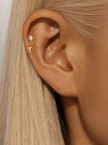 1 件花朵 925 纯银防过敏耳环 女士浪漫耳钉 完美适合派对新娘首饰 精美珠宝 - 金色 - 查看 5