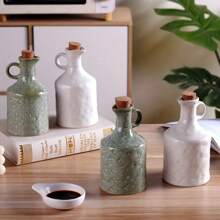 1pc Handmade Ceramic Oil Bottle, European Kitchen Decoration, Oven Resistant, Creative Handmade Texture Design, Suitable For Home, Hotel And Household Use - Soy Sauce And Vinegar Pot