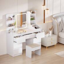 Devoko HOMALL Dressing Table With LED Light 7 Drawers Dressing Table With Mirror And Lights, Vanity Table For Bedroom - White - View 3