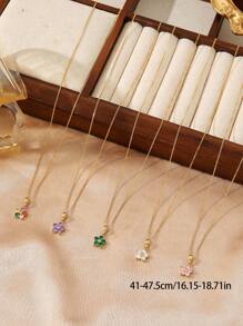 1pc Stainless Steel 18K Gold Plated Layered Pearl & Clover Necklace, Elegant For Women, Suits Party, Date, Office Wear - Five Leaf Clover Necklace - View 2