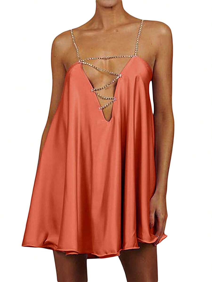 Women Denim Dresses - Orange - View 1