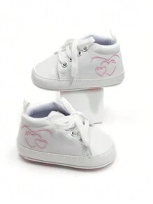 RABEISIR 婴幼儿学步鞋，刺绣心形帆布鞋，轻便防滑，适合日常和假日穿着，四季皆宜 - 白色 - 查看 9